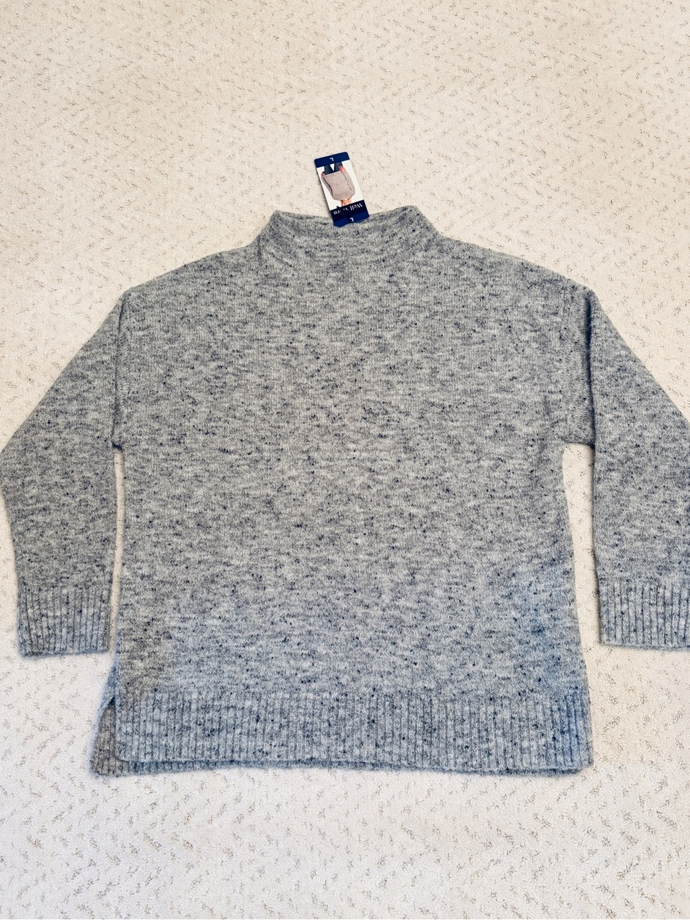 Well Worn NEW Speckled Gray Mock Neck Sweater Size Large Warm Cozy Comfort Gift